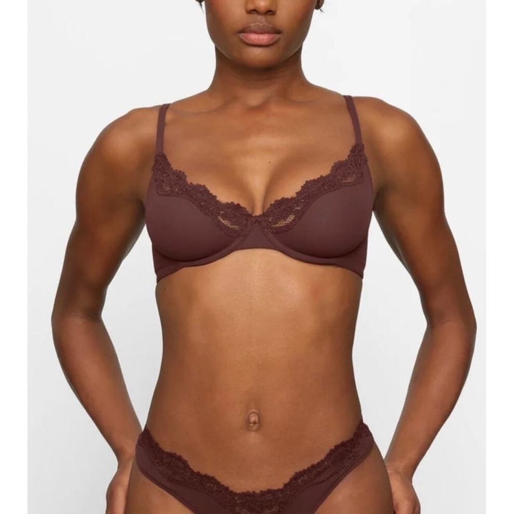 SKIMS Fits Everybody Lace Underwire Comfort T-Shirt‎ Bra Cocoa Brown 44DD NWT